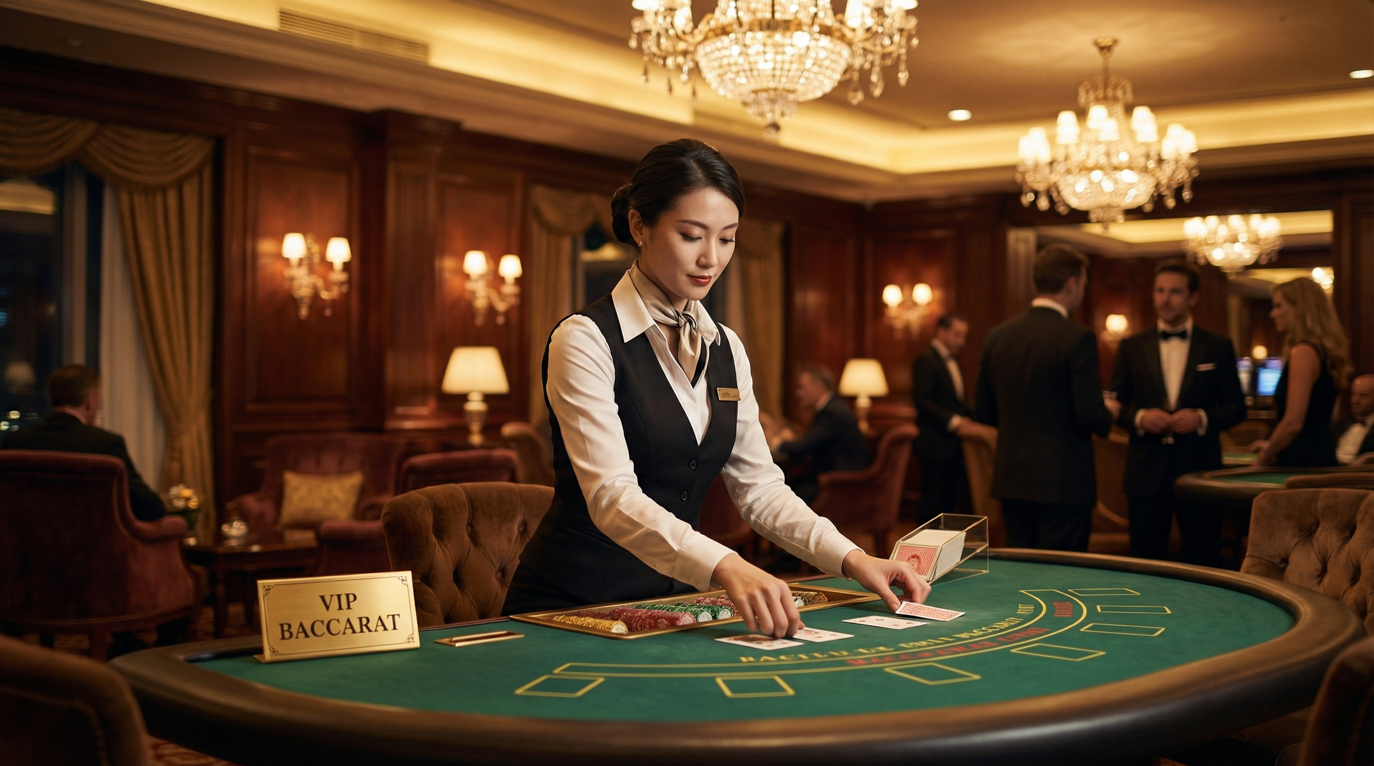 真人百家乐专业女荷官发牌场景